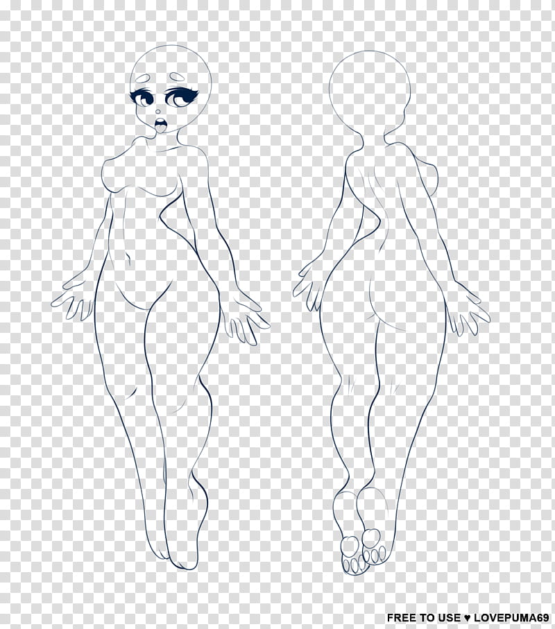 Free to use base for ref sheets and such, female human body illustration transparent background PNG clipart