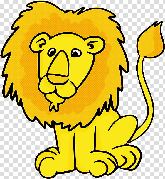 lion yellow cartoon head wildlife, Line transparent background PNG clipart