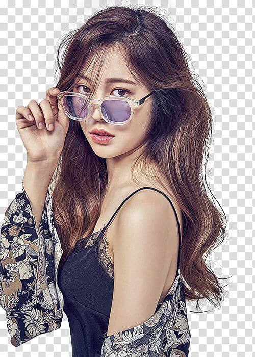 MOMOLAND, woman wearing black top holding glasses transparent background PNG clipart