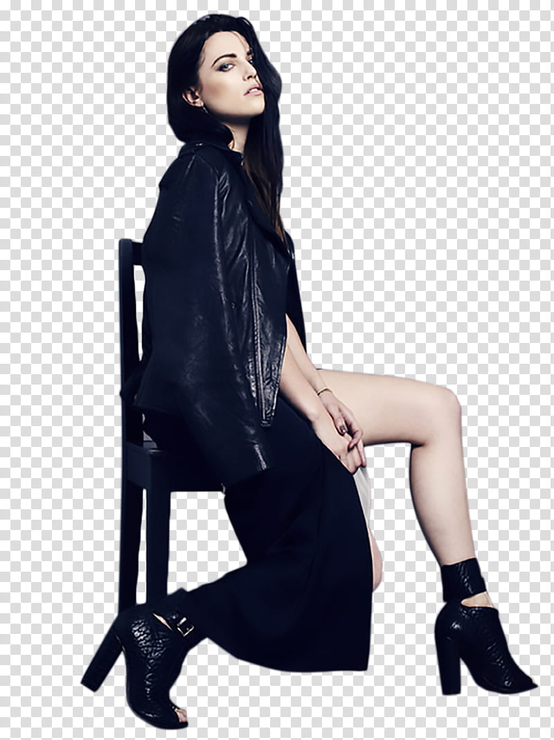 Katie Mcgrath, woman wearing black jacket sitting on chair transparent background PNG clipart