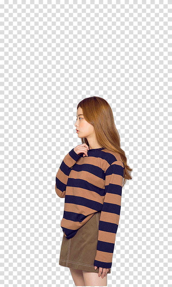 Model Lim Bora, woman in brown and blue stripe sweater transparent background PNG clipart