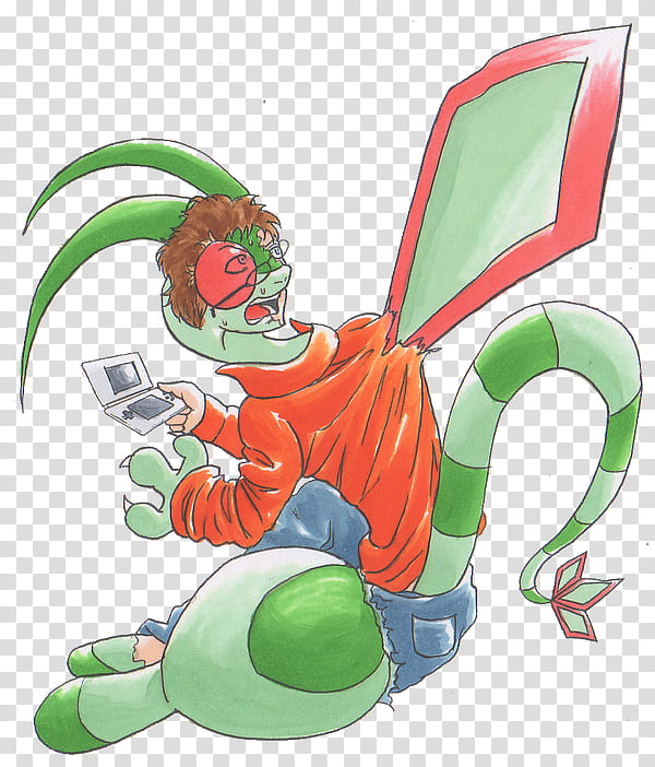 mint into Flygon, boy playing gadget with green insect art transparent background PNG clipart