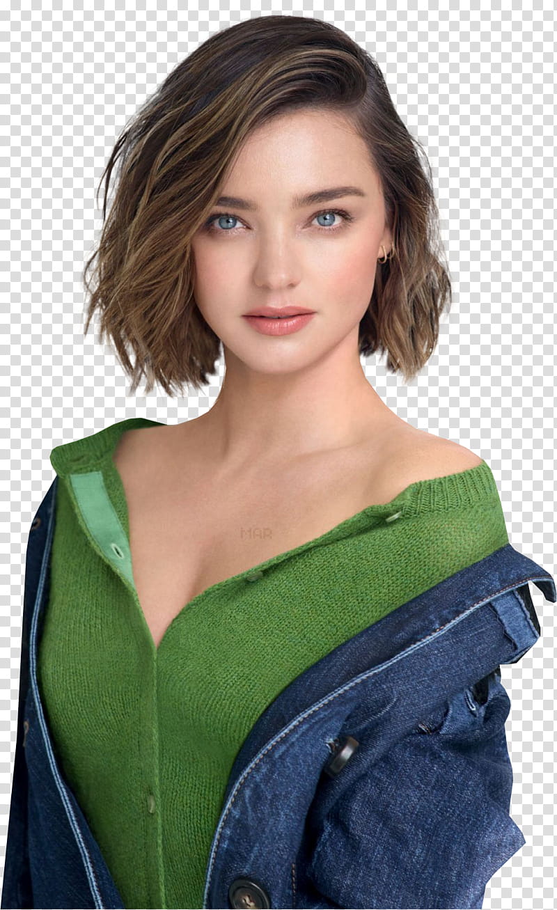 Miranda Kerr, smiling woman wearing green button-up top and blue denim jacket transparent background PNG clipart