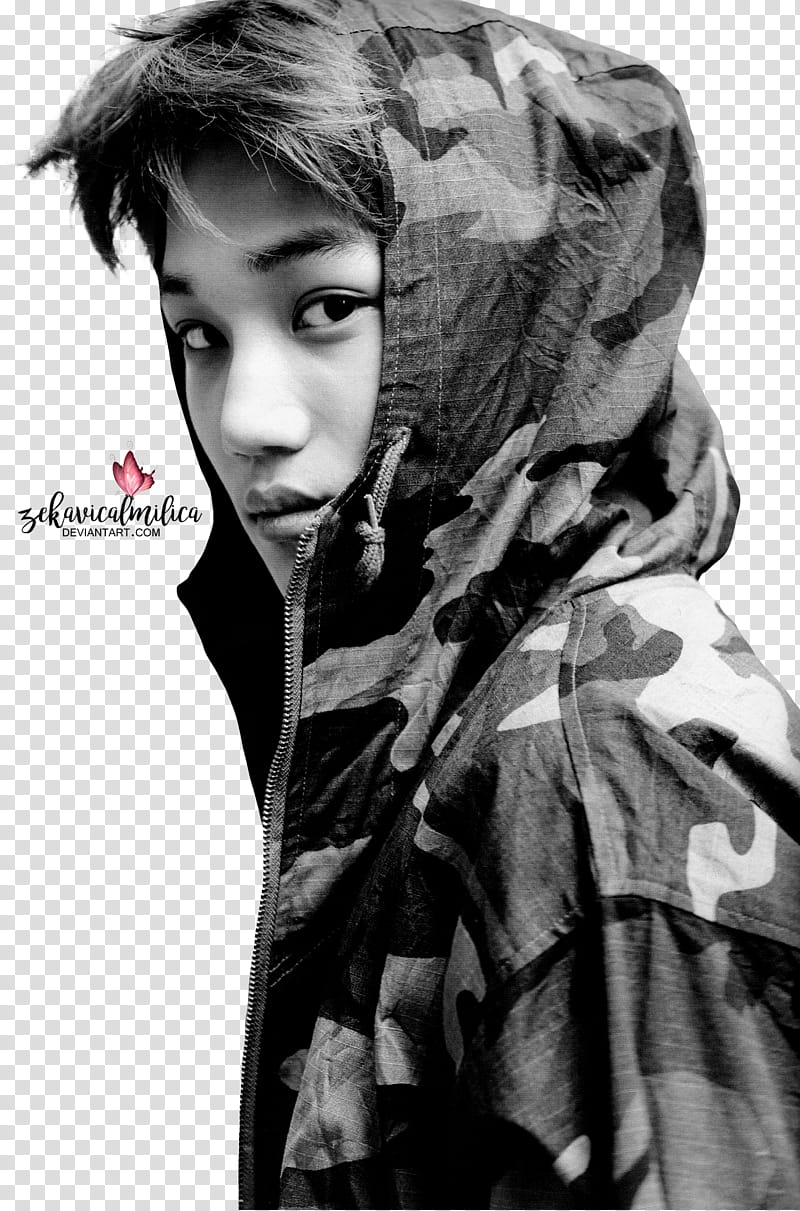 EXO Kai Die Jungs, person wearing grey and black camouflage print hoodie transparent background PNG clipart
