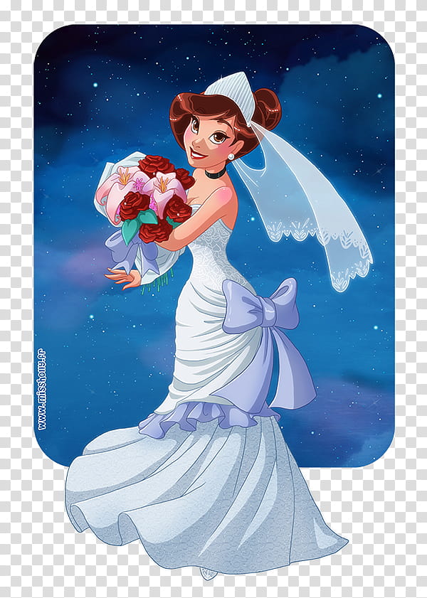 My one true love, bride carrying bouquet of flowers cartoon character transparent background PNG clipart