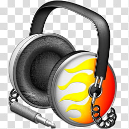 iTunes Icon , Fiery Funk_x, gray and red headphones transparent background PNG clipart