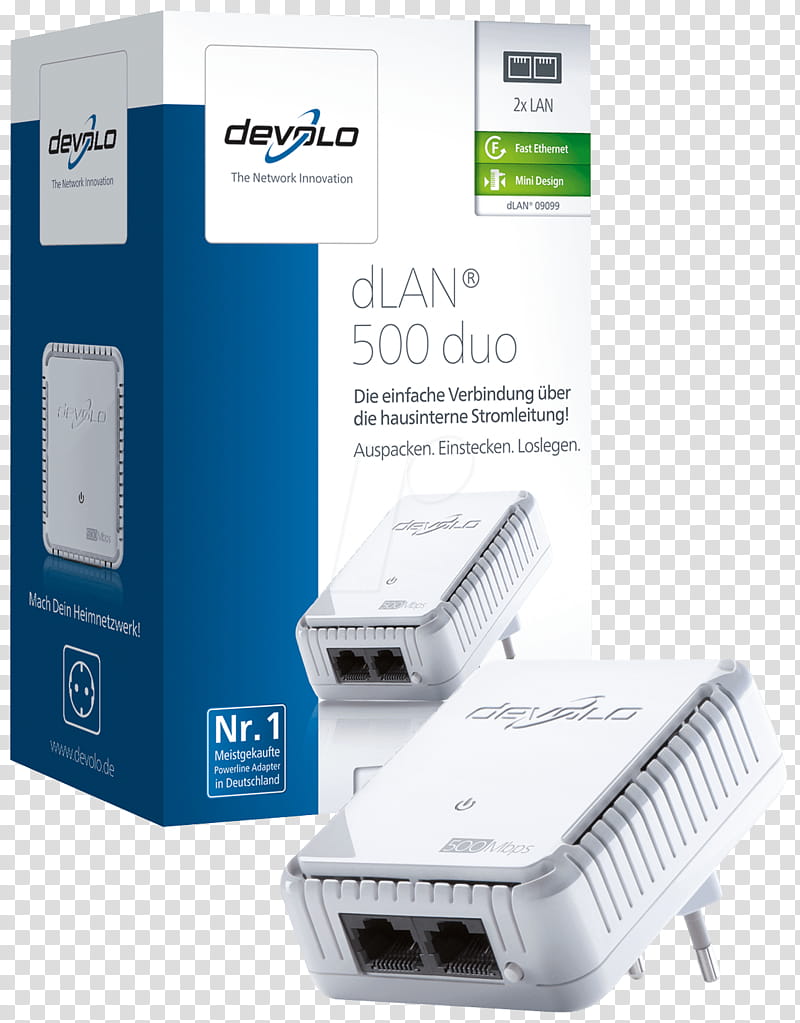 Network, Devolo, Powerlan, Powerline Communication, Adapter, Homeplug, Devolo Dlan Duo Starter Kit, Megabit Per Second, Devolo Dlan 500, Ethernet transparent background PNG clipart