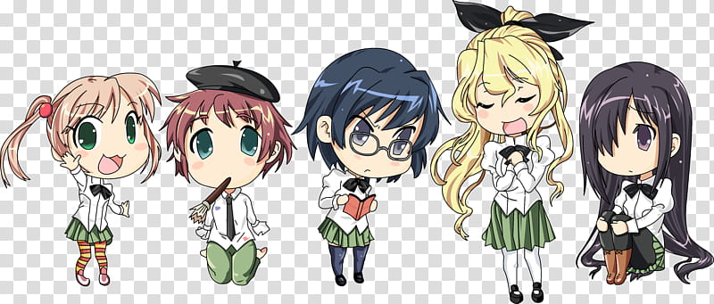Katawa Shoujo Chibi s, five assorted-color female anime characters illustration transparent background PNG clipart