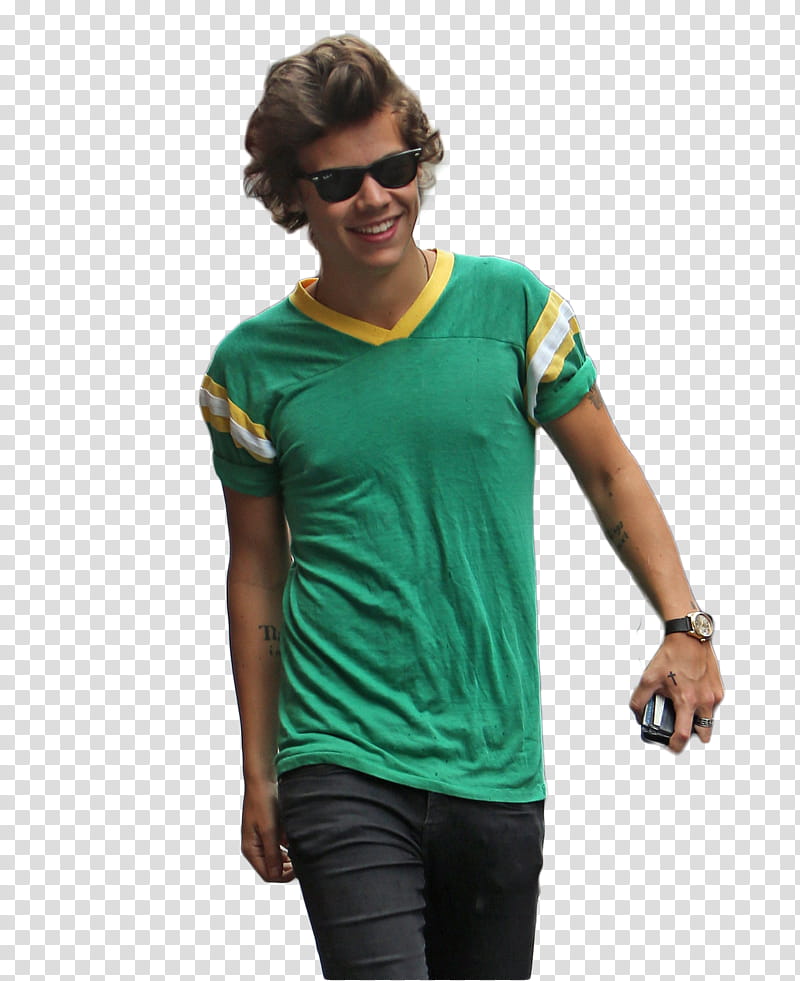 Harry Styles, smiling Harry Styles in green V-neck shirt transparent background PNG clipart