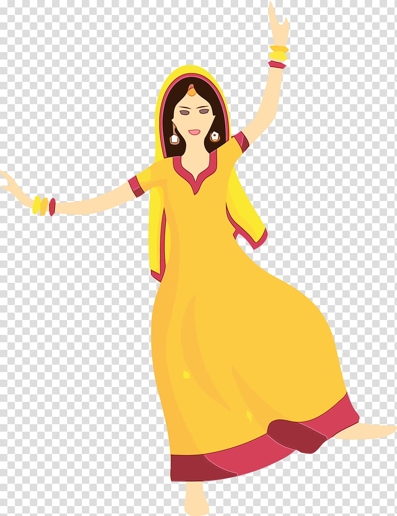 yellow dress costume design gesture, India People, Hindia Holiday, India Party, Watercolor, Paint, Wet Ink transparent background PNG clipart