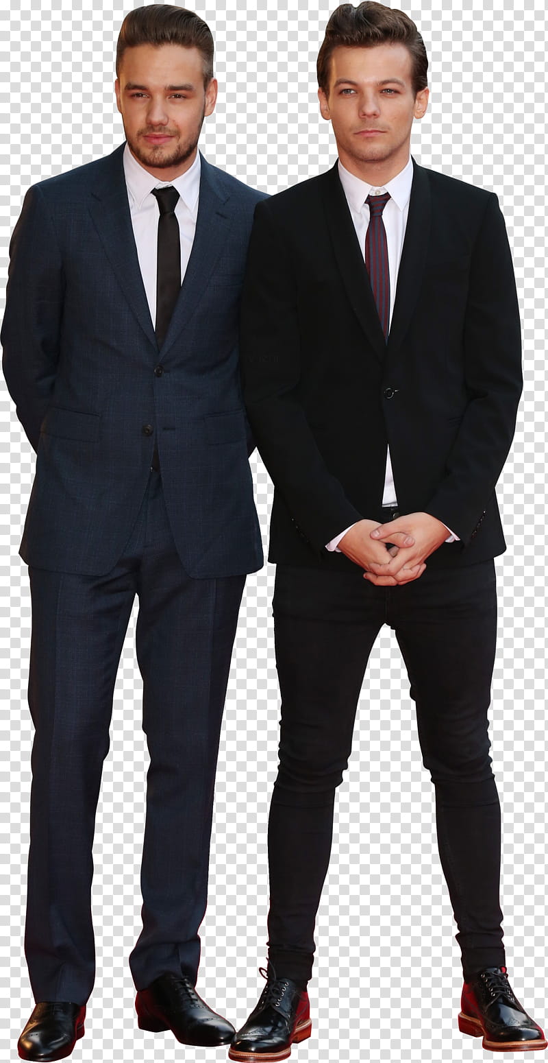 Luois Tomlinson And Liam Payne , two One Direction members standing in black suits transparent background PNG clipart