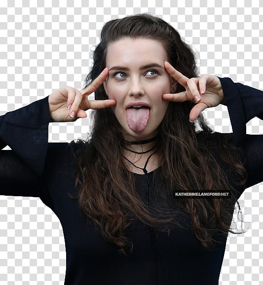Katherine Langford, woman with funny face gesture transparent background PNG clipart