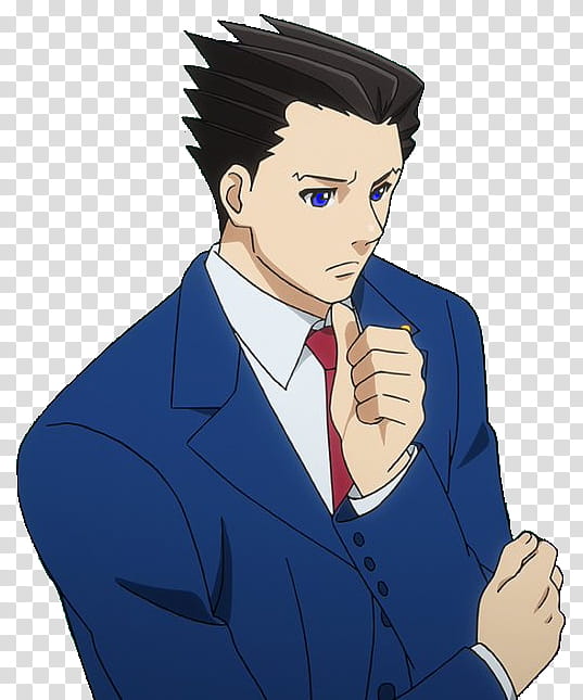 Thinking Phoenix Wright, man in blue suit character illustration transparent background PNG clipart