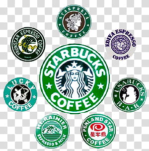, eight Starbucks stickers transparent background PNG clipart