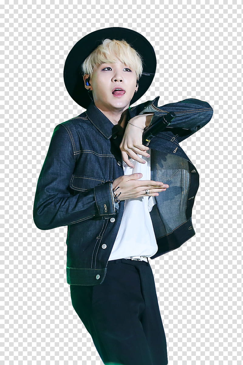 min yoongi , man in blue denim jacket and black pants transparent background PNG clipart