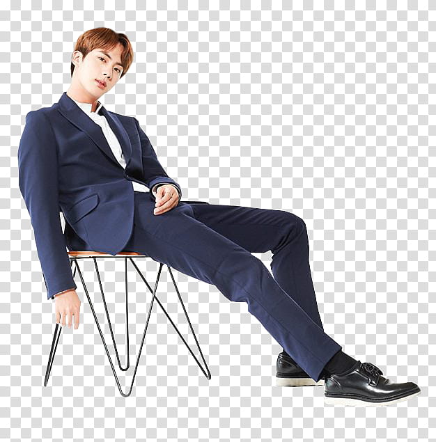 jin Festa , man wearing black suit wearing on armless chair transparent background PNG clipart