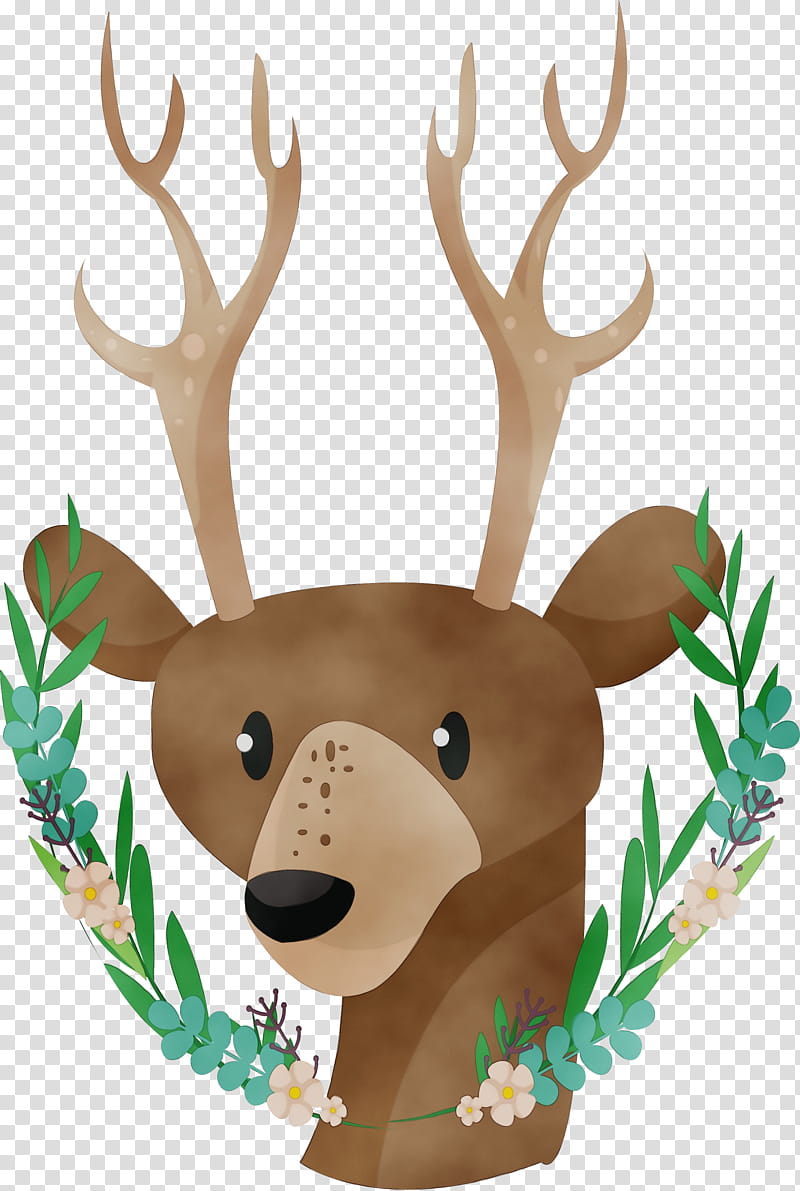 Reindeer, Watercolor, Paint, Wet Ink, Antler, Head, Elk, Moose transparent background PNG clipart
