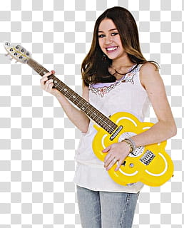 Varia, Miley Cyrus holding yellow and brown guitar transparent background PNG clipart