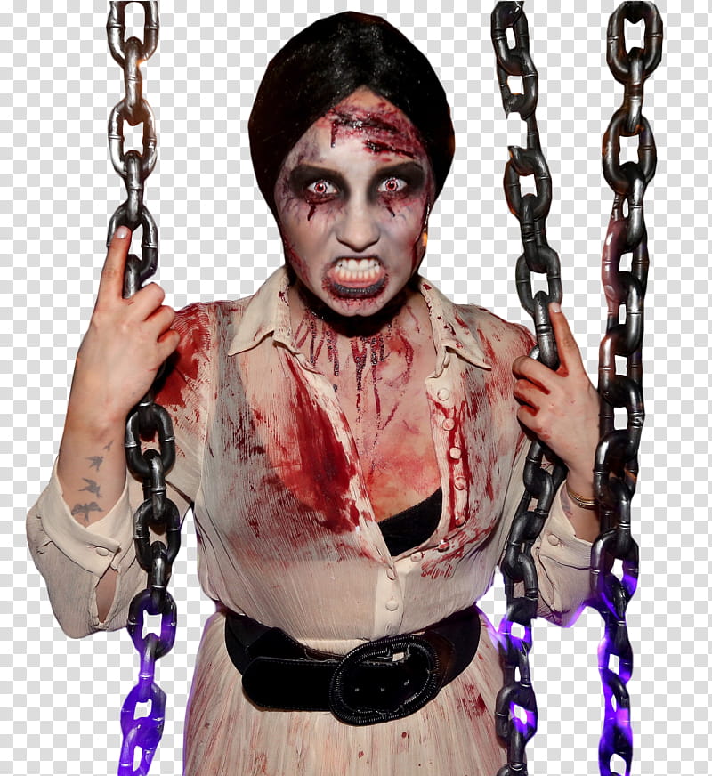 Demi Lovato Zombie , bloody woman in white dress holding chain transparent background PNG clipart