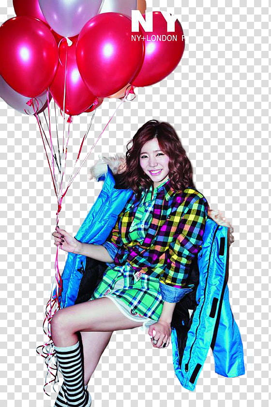 Sunny SNSD, woman smiling while holding red balloons transparent background PNG clipart