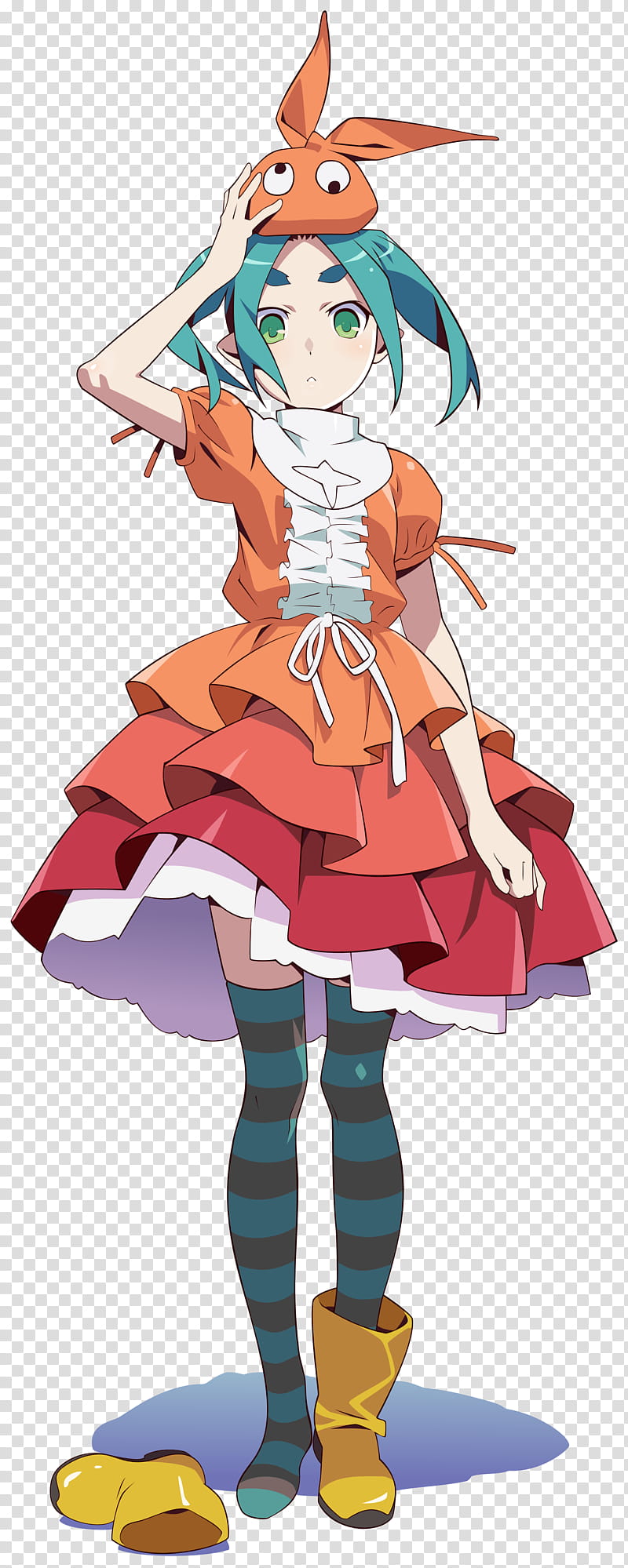 Tsukimonogatari Yotsugi Ononoki, woman in orange dress illkustration transparent background PNG clipart