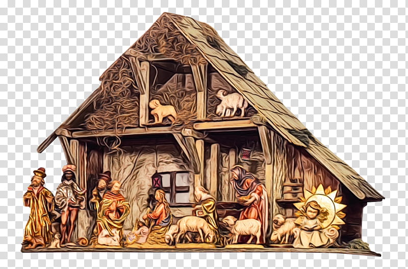 Christmas decoration, Watercolor, Paint, Wet Ink, Nativity Scene, Hut, Interior Design, Figurine transparent background PNG clipart