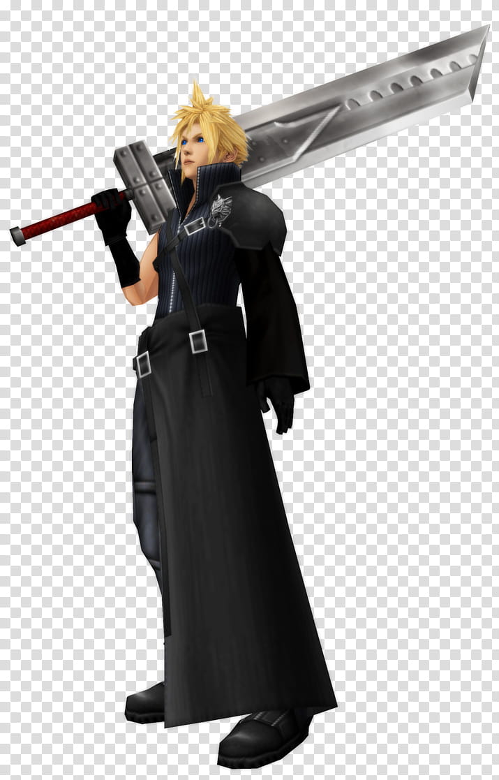 Cloud Strife, man standing and holding sword illustration transparent background PNG clipart