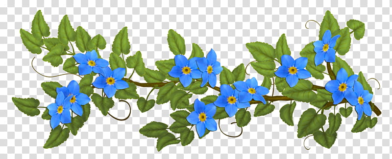 Greenery , blue flowers with green leaf illustration transparent background PNG clipart