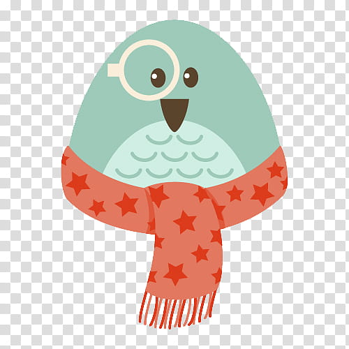 Hipster Xmas, green bird wearing orange star print scarf art transparent background PNG clipart