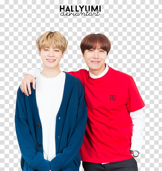 J Hope and Jimin, two men standing next to each other transparent background PNG clipart
