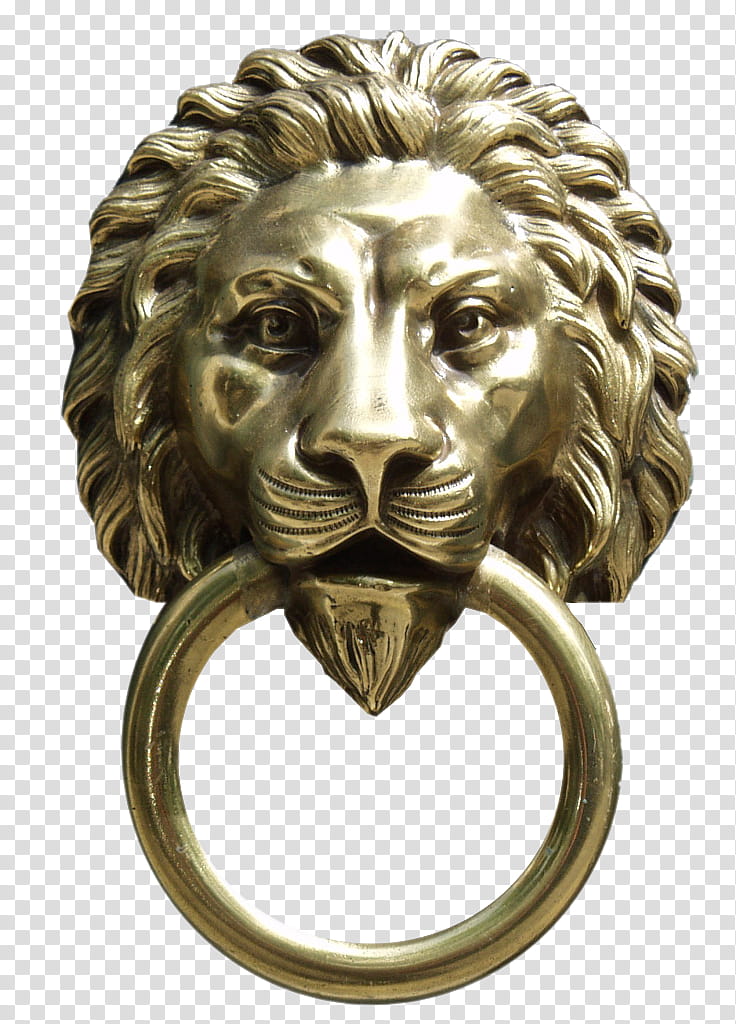 Lion ornament doorknobs, gold lion door knocker transparent background PNG clipart