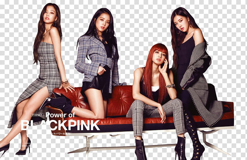 BLACKPINK, Blackpink sitting on tufted leather sofa transparent background PNG clipart