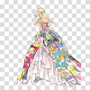 Vintage Girl 53, yellow haired woman wearing multicolored dress illustration transparent background PNG clipart thumbnail