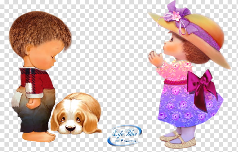Children, dog lying down between a boy and a girl transparent background PNG clipart