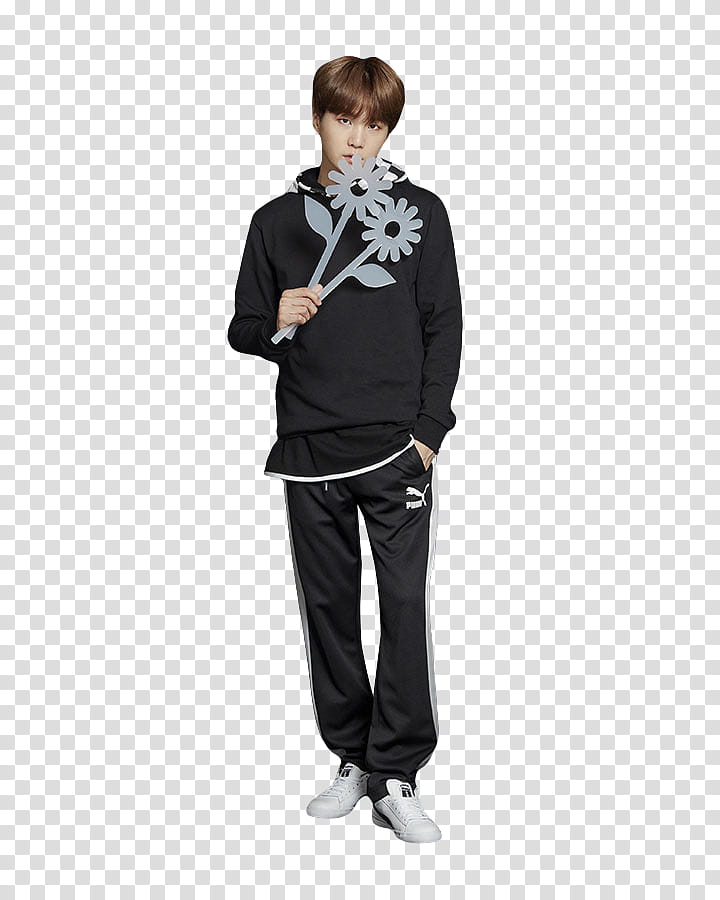 BTS, man holding gray plastic flower transparent background PNG clipart