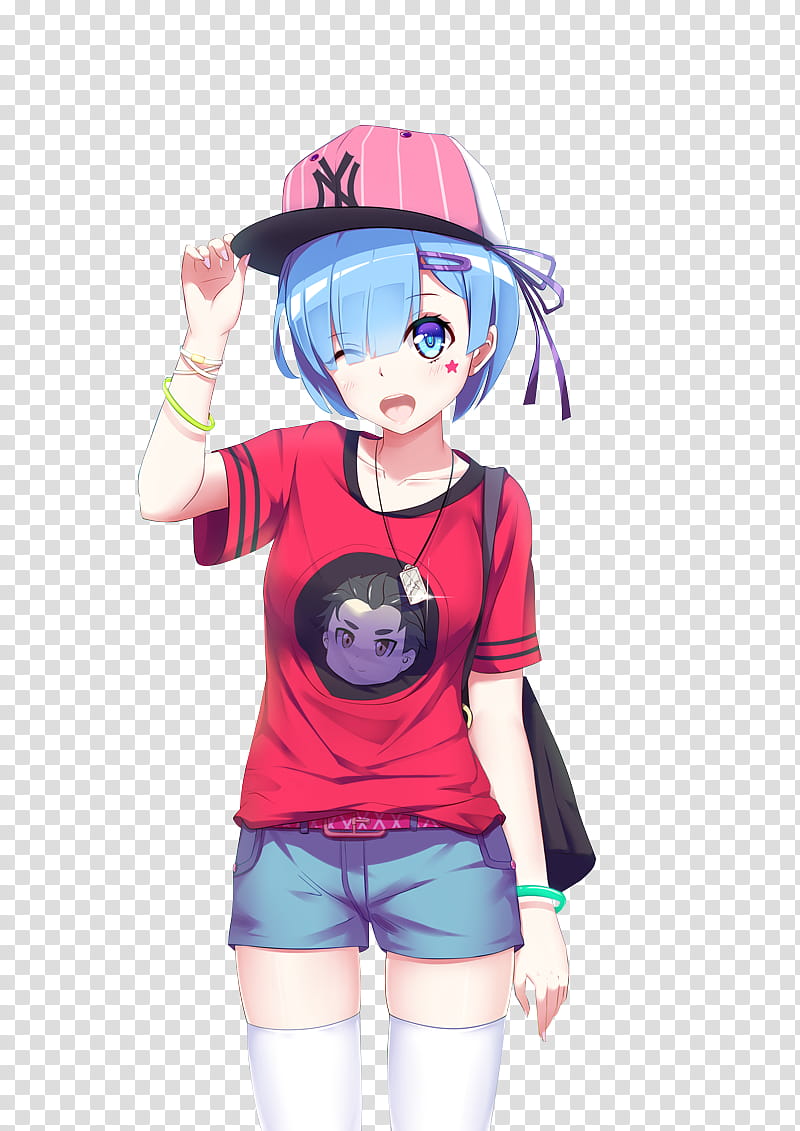 Rem, blue haired female anime character illustration transparent background PNG clipart