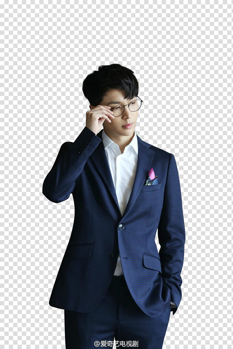 EXO Lay Zhang Yixing Studio , man in blue suit jacket holding black eyeglasses transparent background PNG clipart