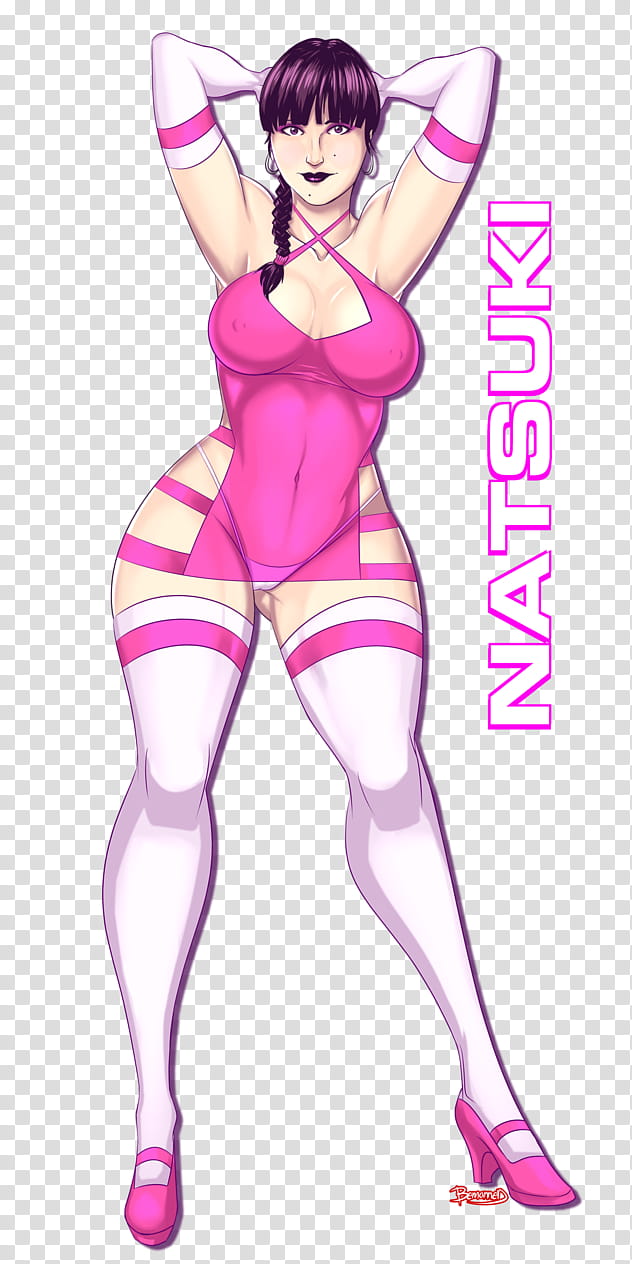 Natsuki, pink S.L.U.T., woman wearing pink monokini graphic transparent background PNG clipart
