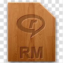 Wood icons for file types, rm, brown RM wooden panel illustration transparent background PNG clipart
