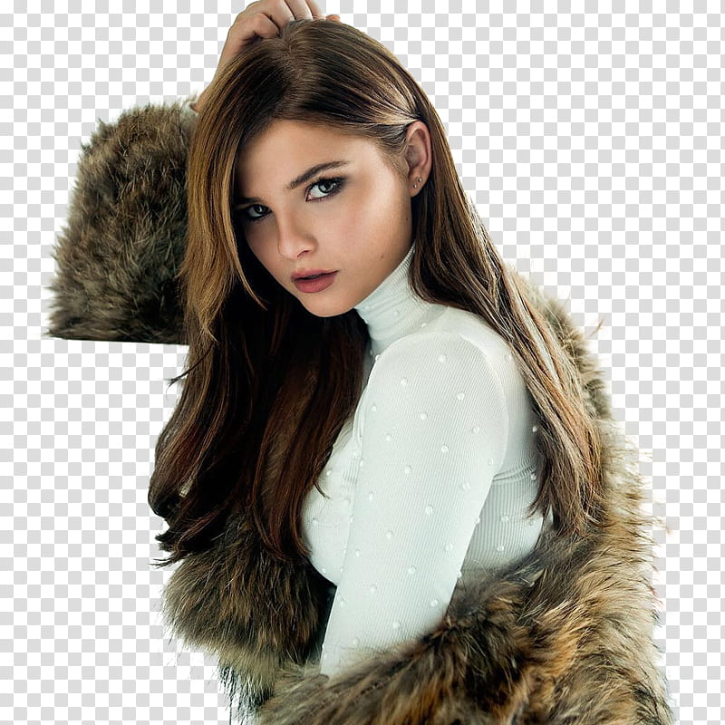 STEFANIE SCOTT, woman wearing white turtleneck long-sleeved top with fur coat transparent background PNG clipart