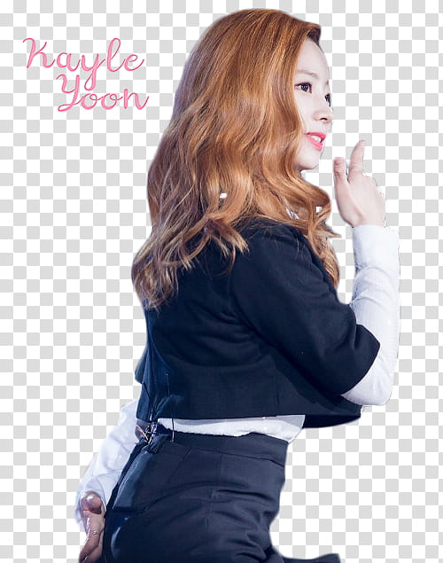 Dahyun Twice, woman wearing black and white top point to her right transparent background PNG clipart