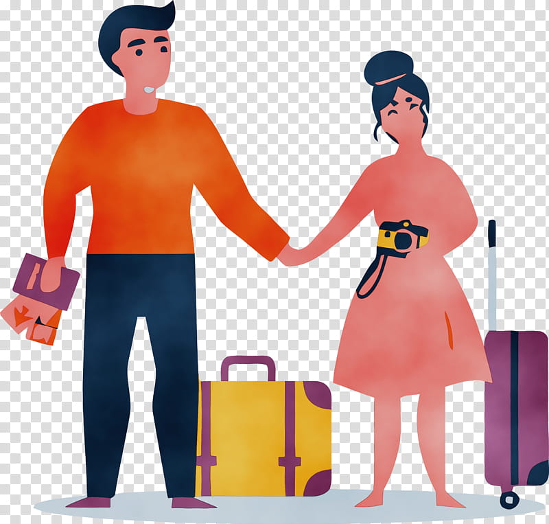 cartoon animation construction worker suitcase, Couple, Lover, Watercolor, Paint, Wet Ink, Cartoon transparent background PNG clipart