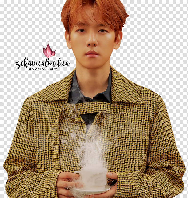 EXO Universe, red-haired man holding white mug with saucer transparent background PNG clipart
