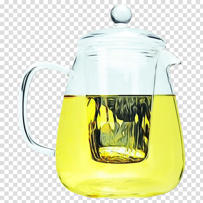 yellow teapot glass barware tableware, Watercolor, Paint, Wet Ink, Drinkware, Pitcher, Serveware, Decanter transparent background PNG clipart