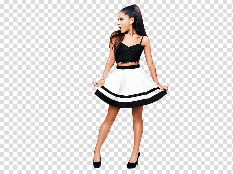Ariana Grande, woman in black and white mini skirt standing transparent background PNG clipart