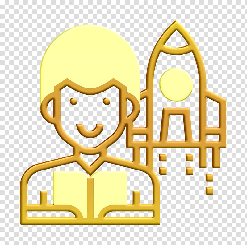 Astronomer icon Aerospace icon Astronautics Technology icon, Yellow, Text, Line, Happy, Smile, Logo transparent background PNG clipart