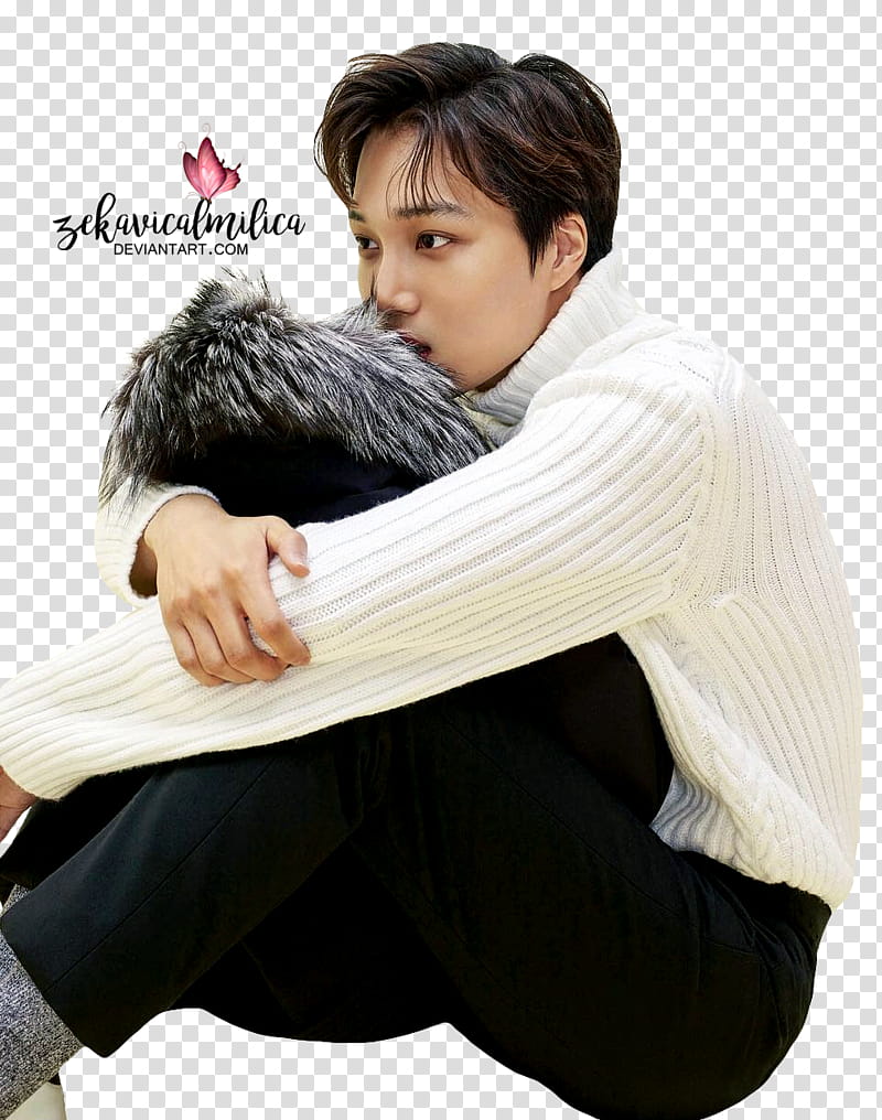 EXO Kai High Cut, man wearing white sweater transparent background PNG clipart