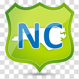 US State Icons, NORTH-CAROLINA, green shield with blue NC letters logo transparent background PNG clipart