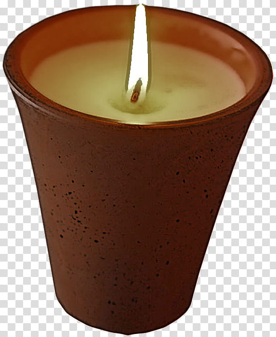 lighting candle brown cylinder candle holder, Wax transparent background PNG clipart