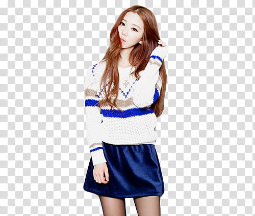 Ulzzang Girl, woman wearing white and blue sweat shirt and blue skirt transparent background PNG clipart